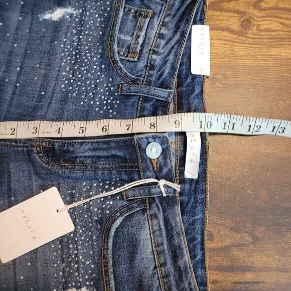 NATURE Jeans Size 26 Mid Rise Skinny Raw Hem Embellished Stretch Denim NWT - Picture 6 of 8